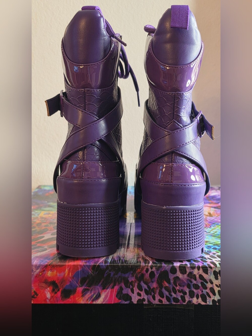 Cape Robbin Glossy Purple Platform Lace-Up Combat Boots - Picture 4 of 7